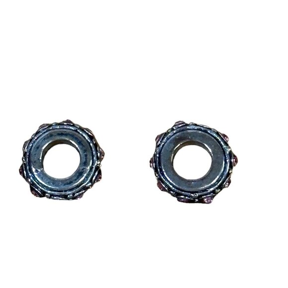 2 Pink Crystal Spacer Charms Sterling Silver EUC Gift Breast Cancer Awareness - Picture 4 of 7